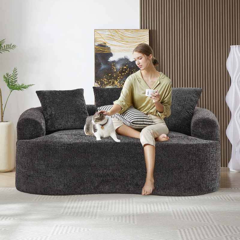 Causeuse incurvée moderne en chenille, Noir