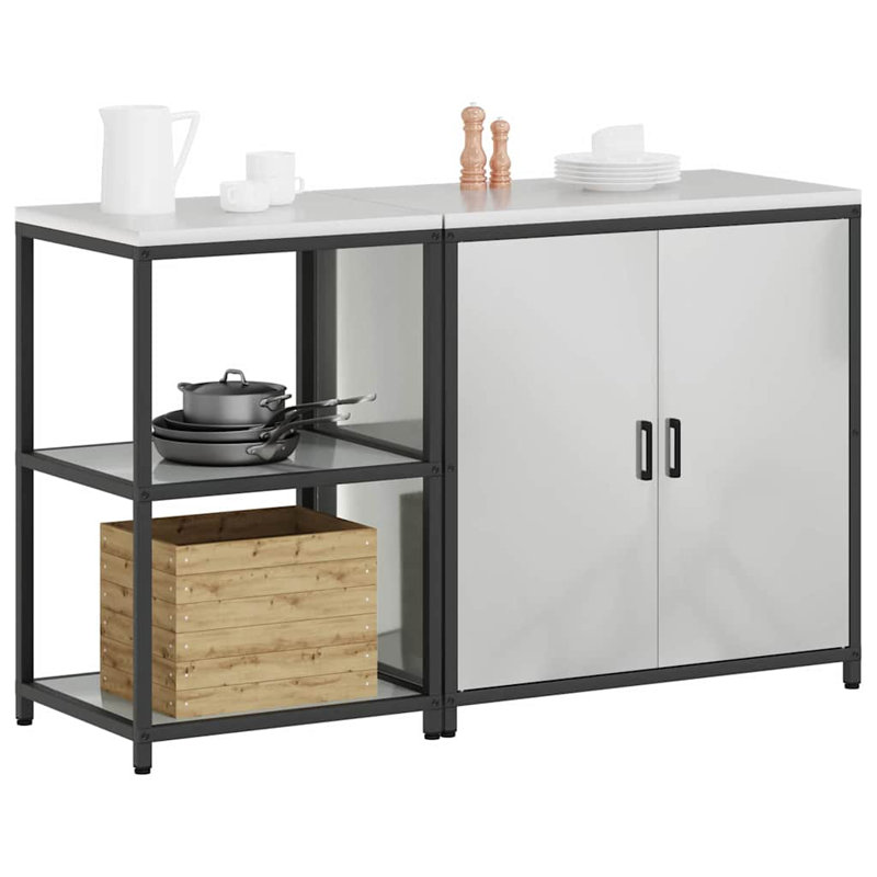  Kitchen Storage Set With Shelf 2 Pcs Sliver 150 X 50 X 92 Cm