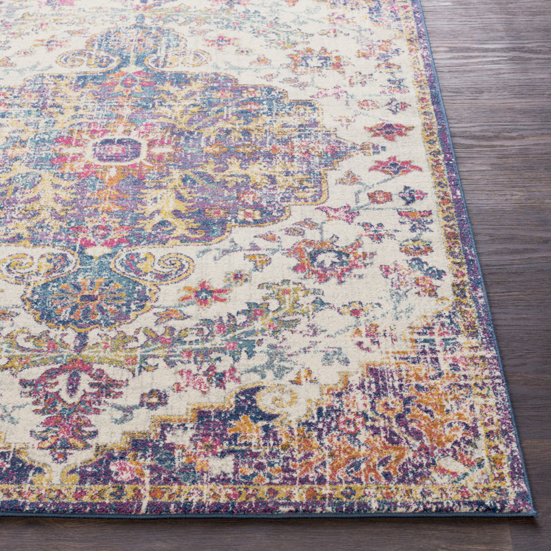 Traditional Rug, Bordered Floral Stain Resistant Easy to Clean Rug For Living Room, Dining Room, Bedroom