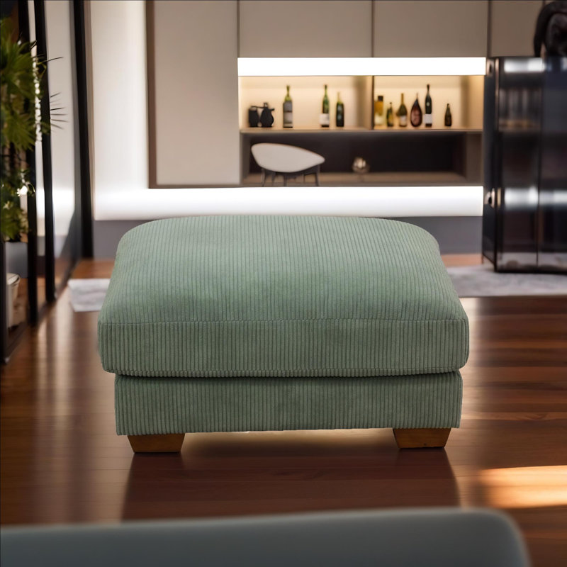 Zeno Green Corduroy Ottoman, Green