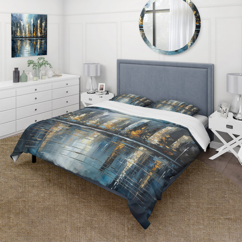 Ensemble de housse de couette en microfibre / polyester Abstract City Skyline