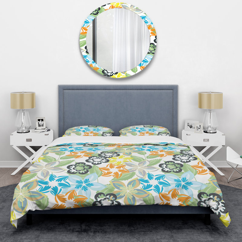 Multicolore fleur abstraite - ensemble de housse de couette floral - polyester microfibre
