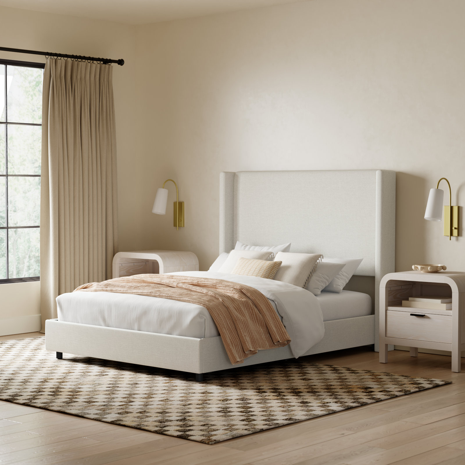 Hanson Upholstered Wingback Bed, Twin, Zuma White Textured Linen