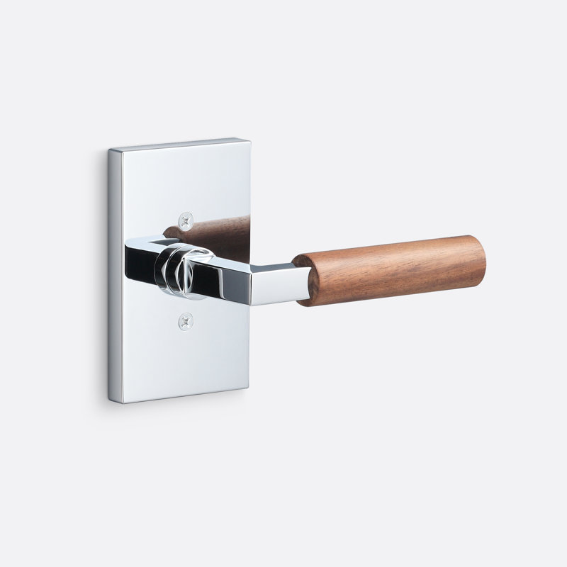 Fausse rosette Levanto, poignée noyer, Chrome poli