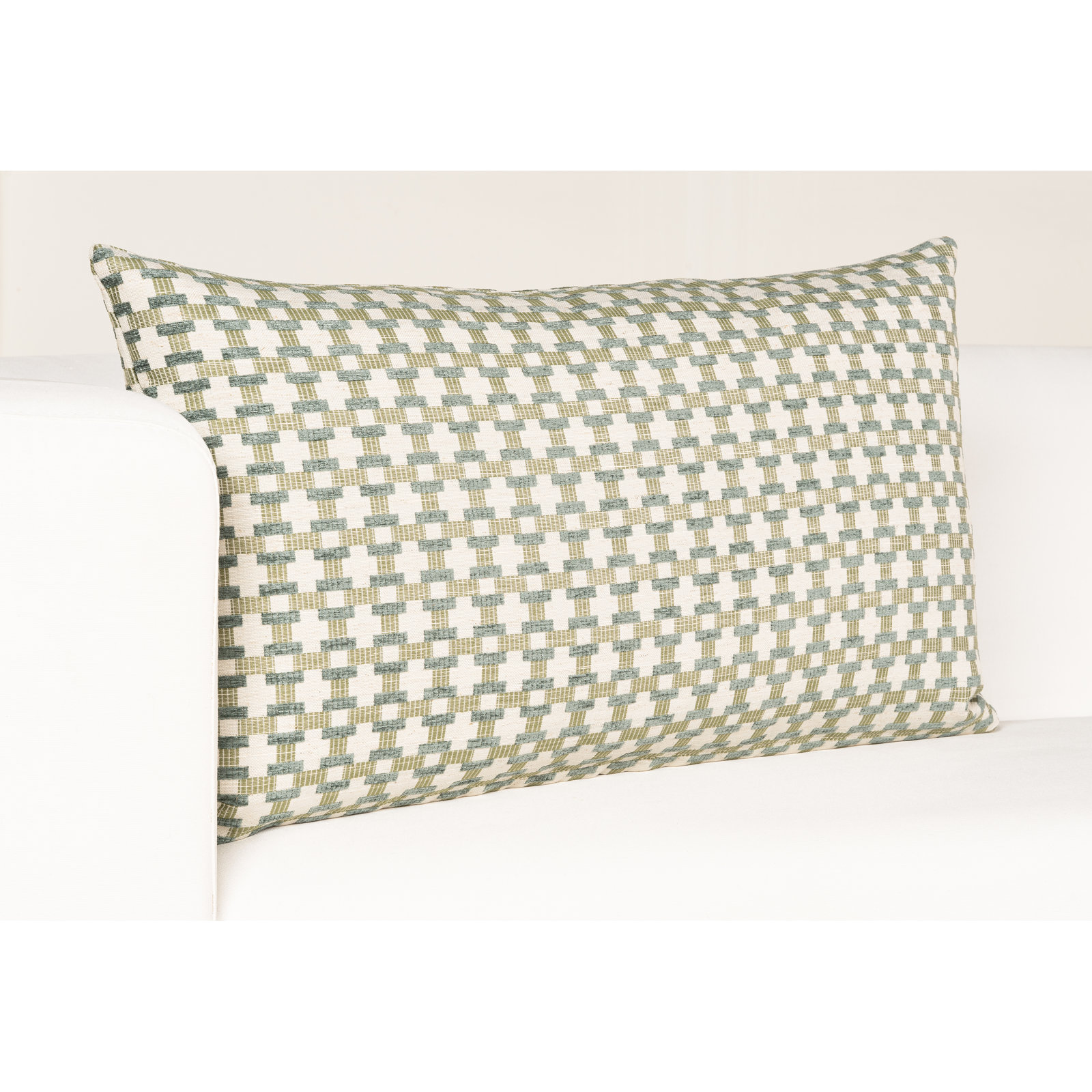Birch Lane Stride Throw Pillow Lumbar, Green Geometric, Feather