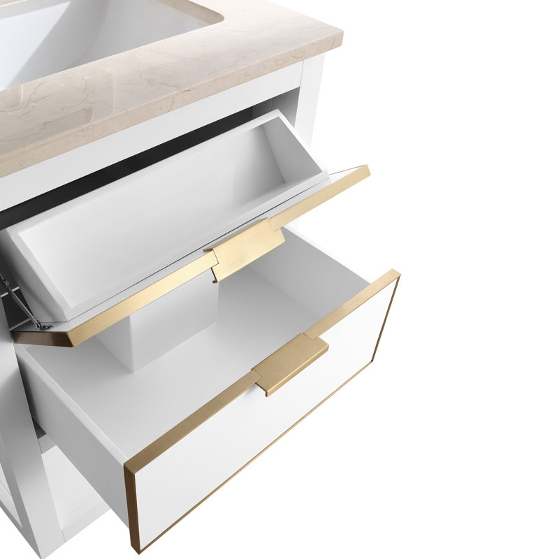 Allie 25" Single Bathroom Vanity Set, Carrara White Marble/Gold, White