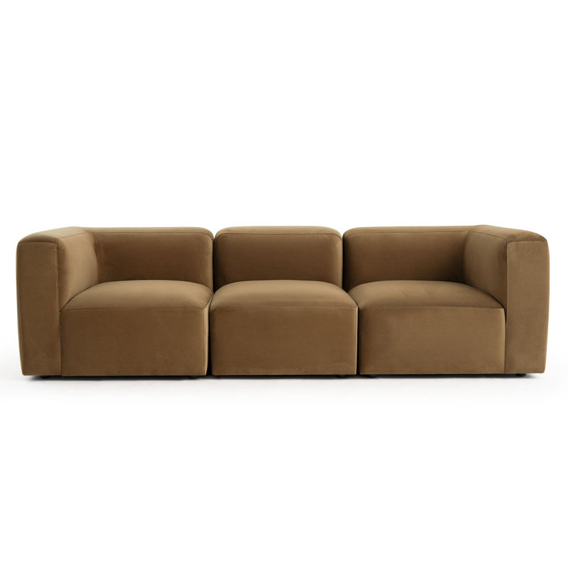 Canapé modulaire 3 places en velours modulaire Performance, siège profond 3 pièces, 25" H x 99.5" W x 36" D, Chameau