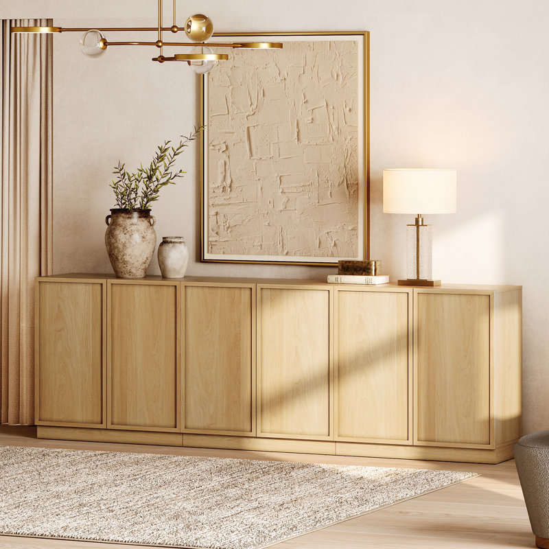 Armoire d'appoint moderne avec 8 portes, commode d'appoint multifonctionnelle avec grand rangement et tablette réglable, 4