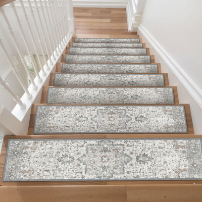 Vintage Distressed Oriental Non-Slip Stair Treads Stair Mats with Adhesive Backing for Wooden Steps