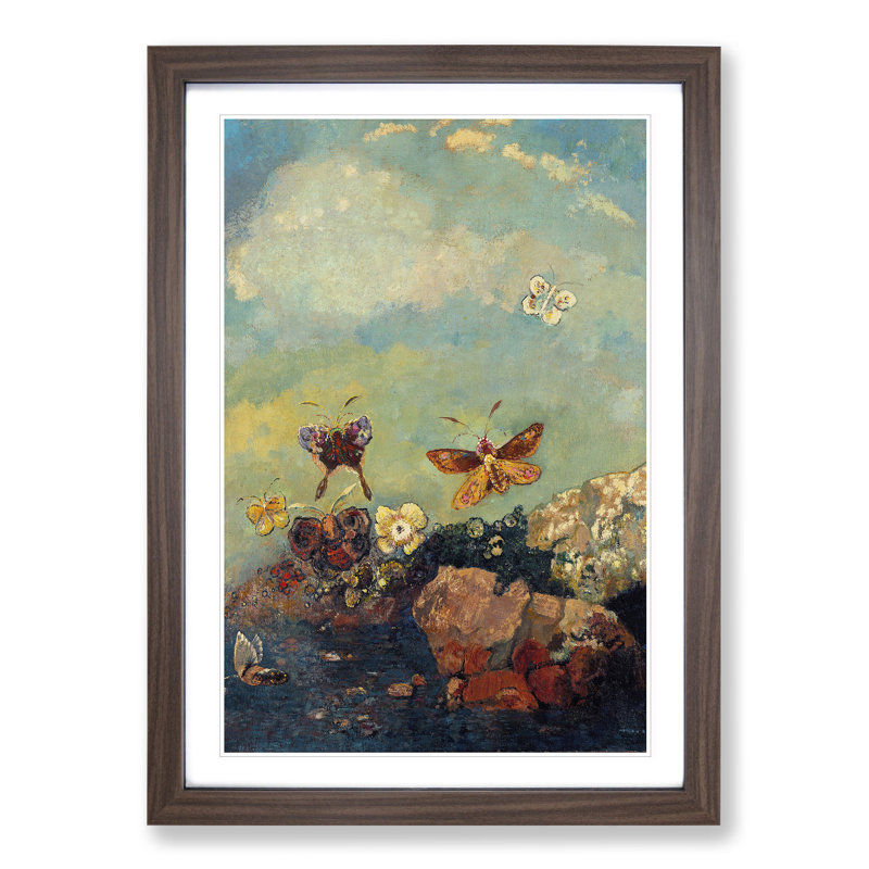 Butterflies by Odilon Redon - Picture Frame Painting, 36cm H x 27cm W x 2cm D, Walnut Framed