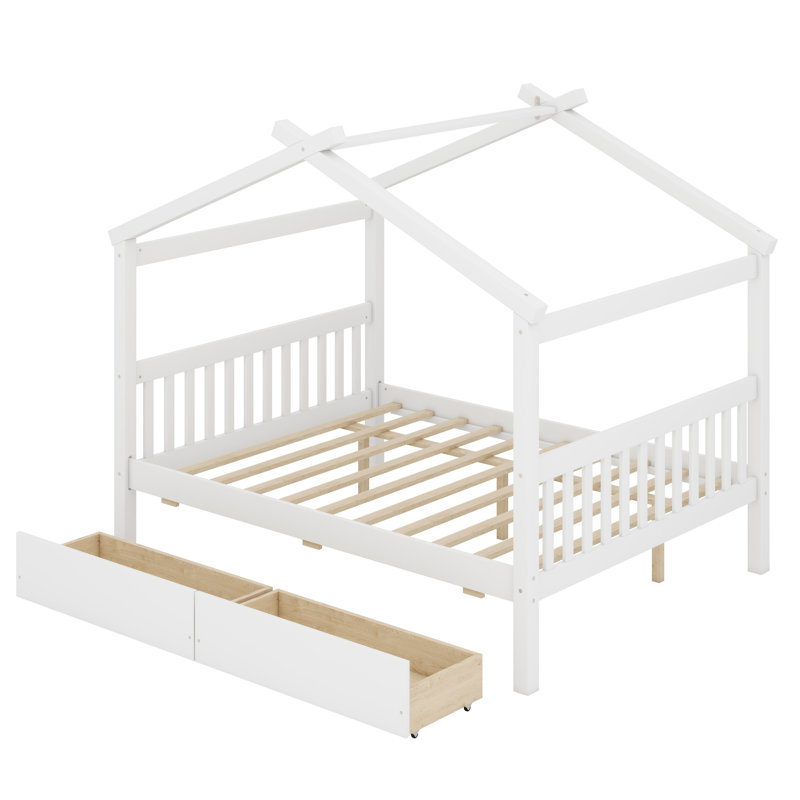 Lit en bois avec tiroirs, Blanc