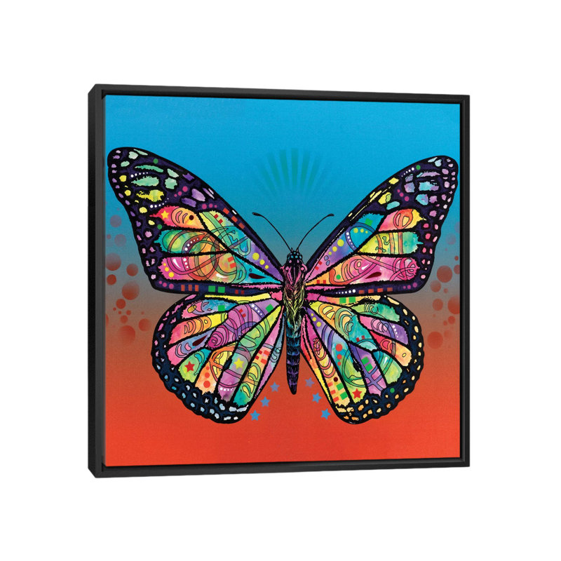 « the papillon », impression sur toile, H 18 po x l 18 po x P 1,5 po, Cadre noir