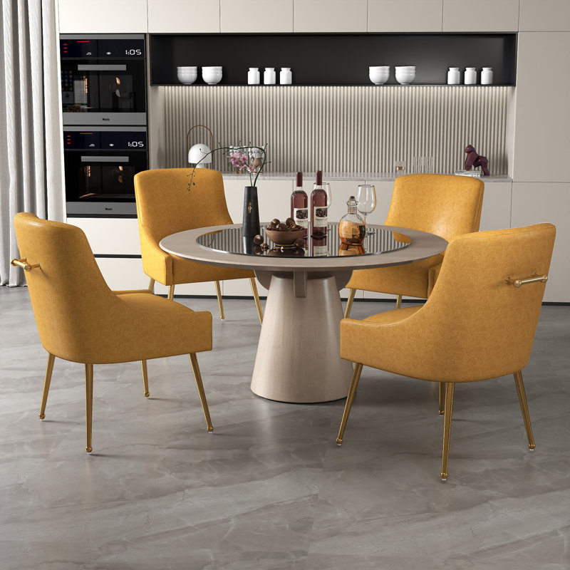 Zanthia Faux Leather Upholstered Dining Chair, Yellow