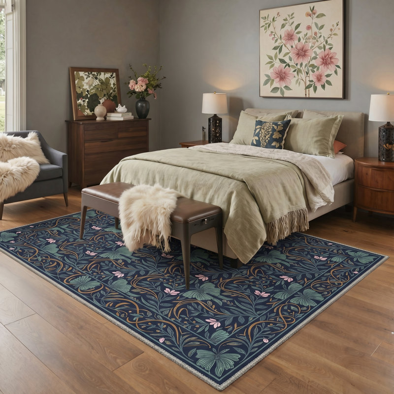 Tapis d'intérieur bleu lavable à la machine Allendale Vinewood, Rectangle 6' x 9'