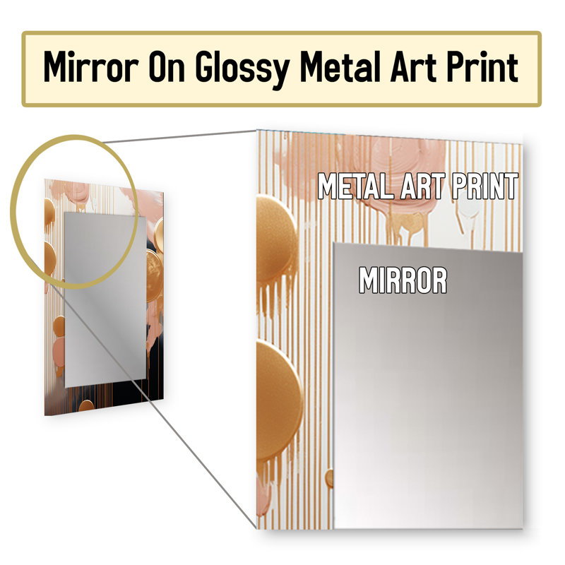Gold and white Abstract shapes harmony IV - Abstract Shapes Decorative Wall Mirror, Gold Mirror, Printed Metal Art, 40" x 30"