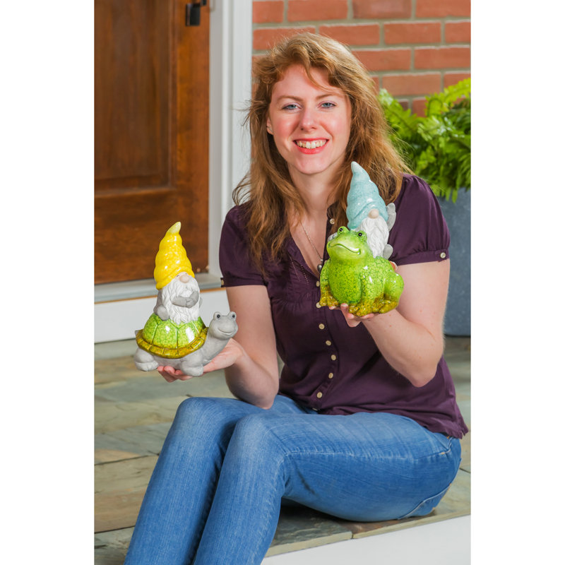 Statue de jardin en terre cuite de 8 po de GNOME et de jardin amis, chapeau jaune