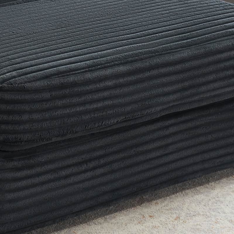 Chaise longue en velours côtelé de 39 po avec porte-gobelet en acier inoxydable et 2 coussins, Noir