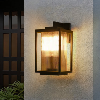 Outdoor 2-Light Black Square Cage Lantern Wall Sconce 