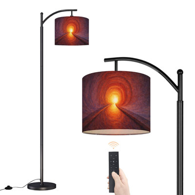 Arc Floor Lamp with Adjustable Lampshade Abstract Tunnel Pink Red Curved Walls Bright Light End Standing Lamp 3 Color Temperatures Dimmable Tall Pole Lamp with Foot Switch for Bedroom
