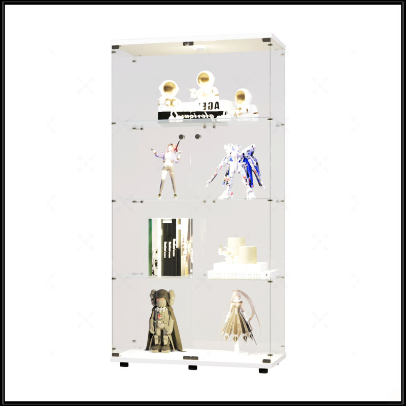 Vitrine en verre à deux portes avec 4 lumières DEL et porte, Blanc