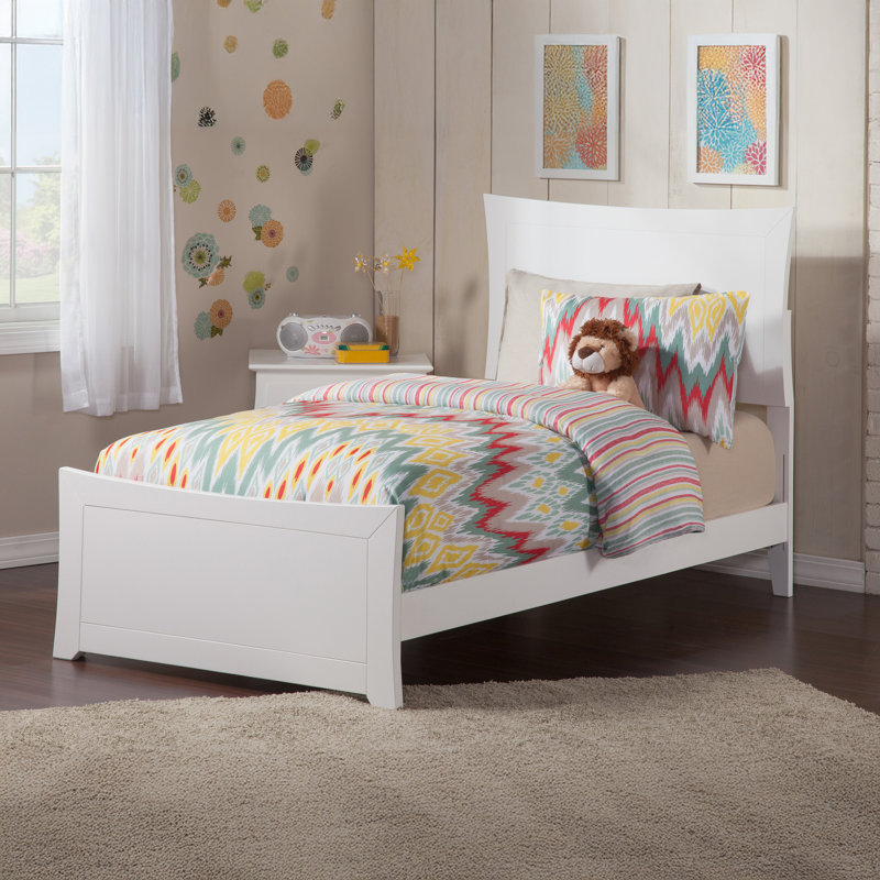 Fleenor Solid Wood Foundation Bed with Matching Footboard and Built-in Charging Station, White, Full