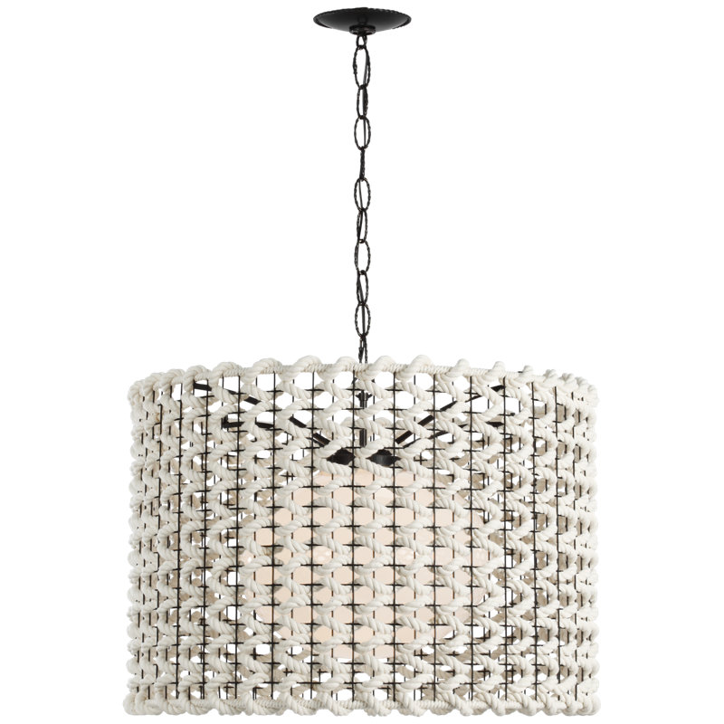 Catania 40" Hanging Shade With Cream Woven Rope, 21.5" H x 30" W x 30" D, Antique Burnished Brass