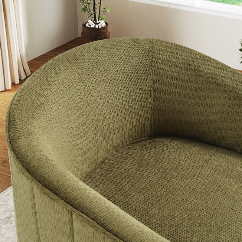 24.4" Wide Contemporary Upholstered Soft Swivel Accent Chair With Ottoman, Dark Green