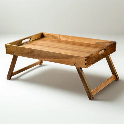 Acacia Wood Folding Bed Tray Table With Legs - Extra Large 22X14 Inch Serving Tray For Breakfast In Bed, Lap Desk, And Multi-Functional Use