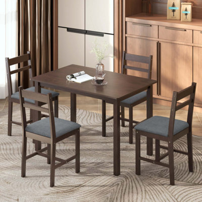 Ensemble de salle à manger 5 pièces en bois massif pour 4 personnes, table de cuisine de style campagnard avec chaises rembourrées pour petits espaces, salle à manger, coin repas