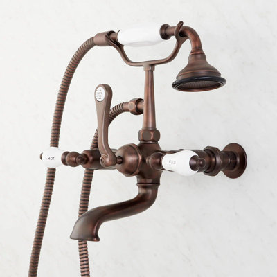 Telephone Style Wall Mounted Tub Faucet with Porcelain Lever Handles -  Signature Hardware, 314184