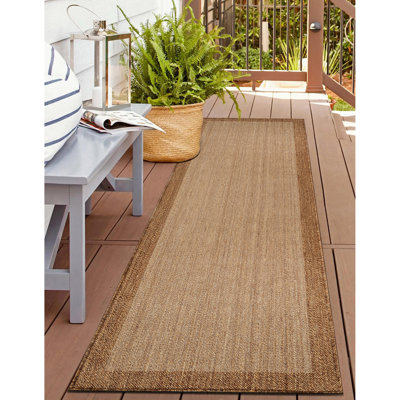 Tapis tissé à plat à motif géométrique en jute sable intérieur / extérieur facile à entretenir