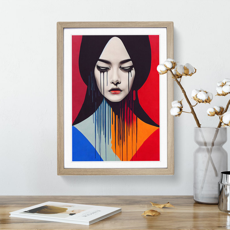 Painted Woman No.2 Abstract - Wall Art, 46cm H x 34cm W, Oak Framed, White