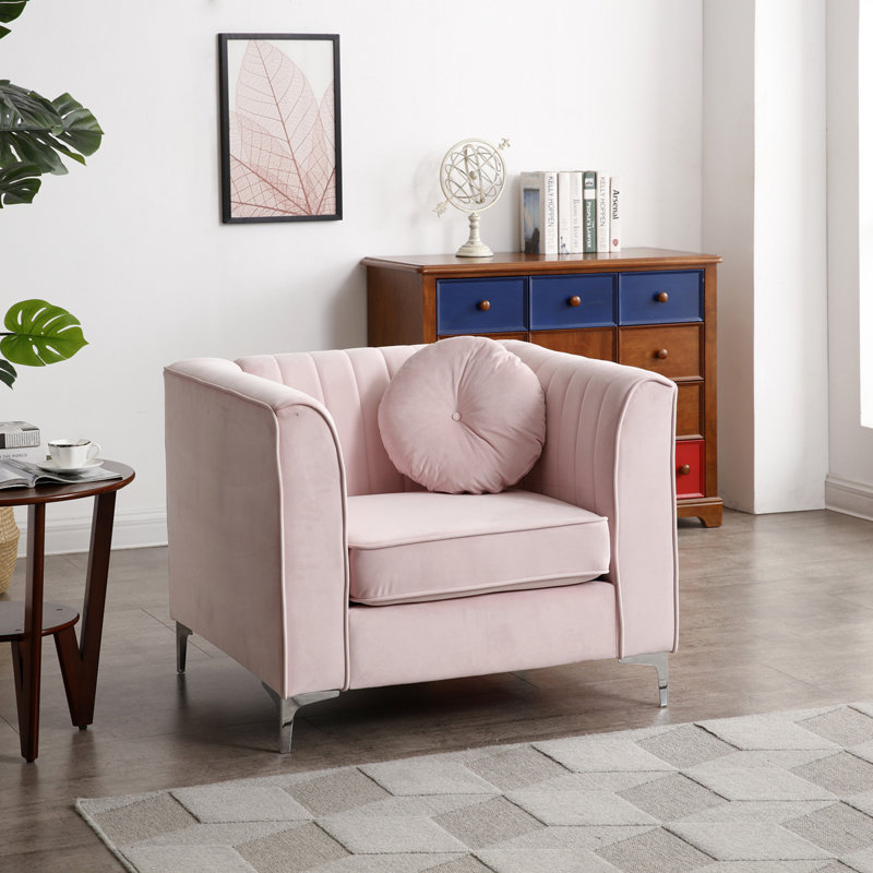 Fauteuil Chesterfield de 40,09 po Kordero, Velours rose