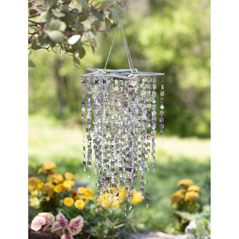 Luminaire suspendu d'extérieur à énergie solaire intégré Muid, H 29,5 po x l 12 po x P 12 po, Argent