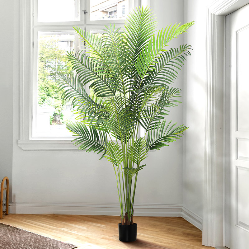 Faux palmier Areca dans un pot noir, 84" H x 48" W x 48" DP