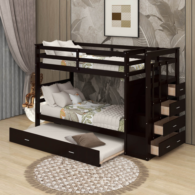Twin Over Twin Bunk Bed With Trundle, Espresso