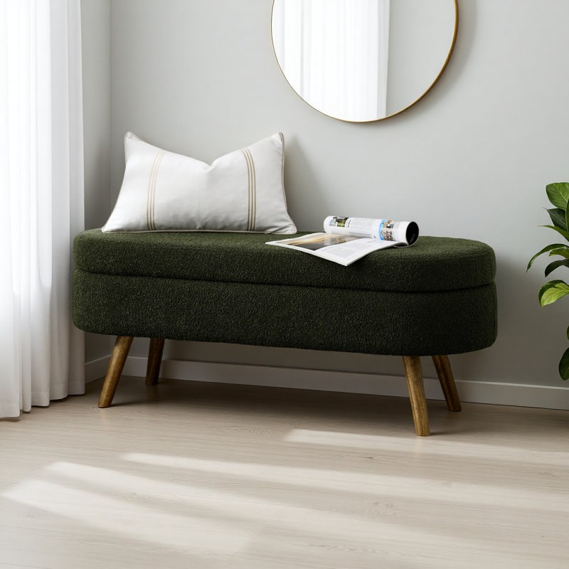 Ottoman Oval Storage Bench,Rubber Wood Legs, Green