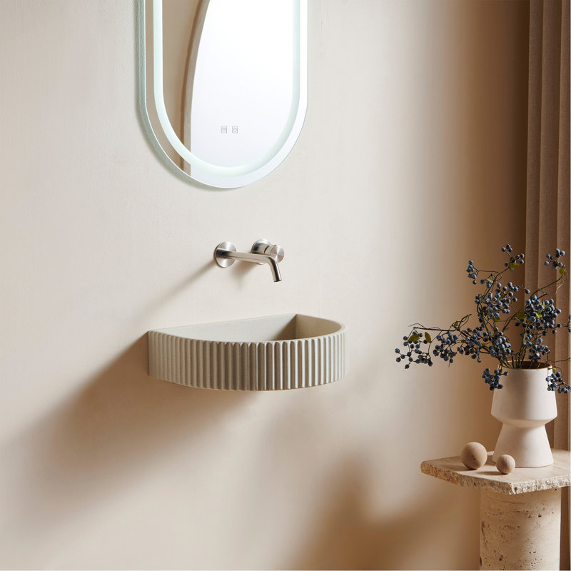 Lavabo de salle de bain de 45,7 cm (18 po), lavabo en microciment de forme irrégulière, sans meuble, sans robinetterie ni couvercle, couleur beige ciment