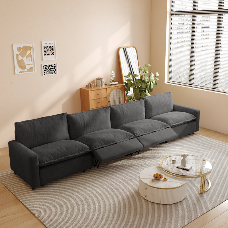 4-piece Sofa With Proof Fabric, Power Recliner & Heated Seat, Gray, 35.04" H x 148.82" W x 33.46" D
