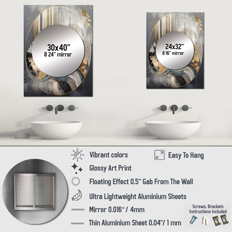 Kilana Soft Colors Marble Abstract I - Marble Decorative Mirror, Modern Wall Mirror, Printed Metal Art, 32" x 24"