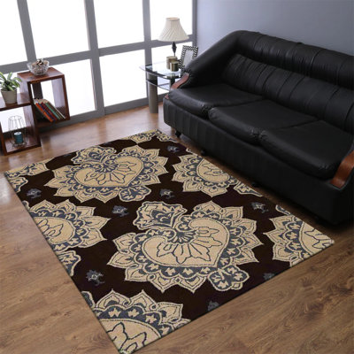Tapis écologiques en laine touffetée à la main Vivanco - Rectangle, couleur brun crème, motif floral moderne, tapis antidérapants faits à la main épais pour salon, chambre à coucher