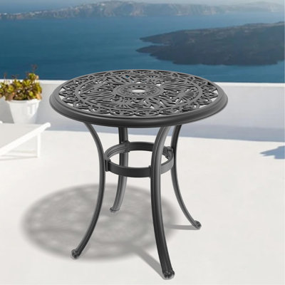 26.7-inch Cast Aluminum Garden Dining Table - Black Frame, Umbrella Hole, 160lbs Load Capacity, 4 Seating, Resistance Patio 26.7" 14.29lbs, Weather , Person Capacity