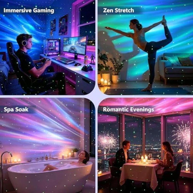 Northern Lights Aurora Projector, Star Projector Music Speaker, White Noise Night Light Galaxy Projector for Kids Adults, for Home Decor Bedroom/Ceiling/Party (Black)