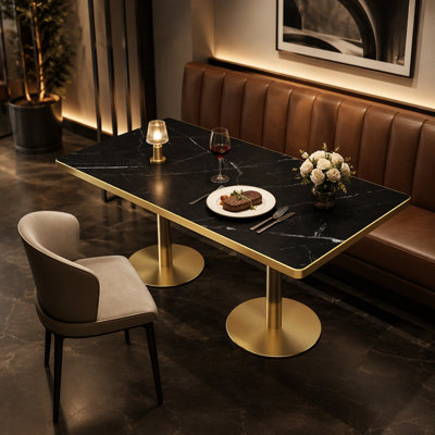 47.24 Inch High-Grade Tulip Table, Durable Sintered Stone Desktop with Elegant Faux Marble Texture, Anti-Rust Stainless Steel Bracket, Wear-Proof Surface for Household and Commercial Dining Areas