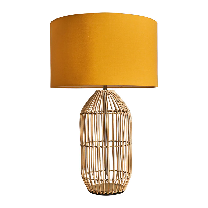 Tonks Wicker/Rattan Standard Table Lamp, Gold, 53" H x 35" W x 35" D, Mustard