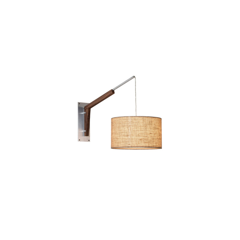 Talea Solid Wood Swing Arm Sconce, Brushed Aluminum/Walnut, Burlap