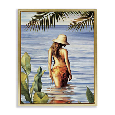 «Woman Wading Beach», art mural encadré flottant par Tobdalia Arellano
