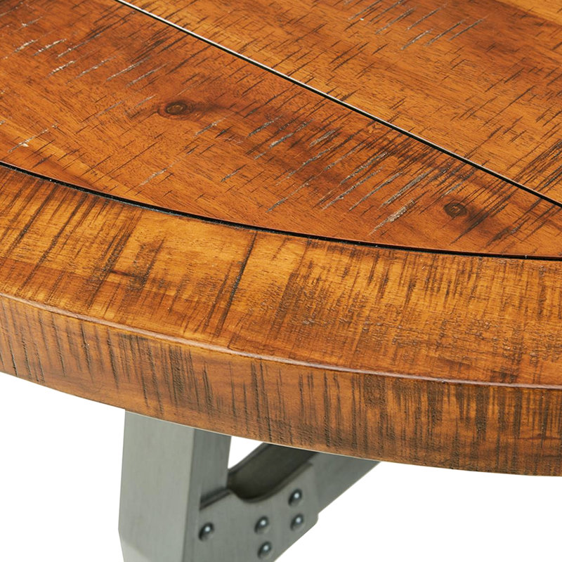 Table ronde ajustable - Bois d'ambre et métal graphite, construction solide, diamètre de 54 po, hauteur de 30 à 36 po, utilisation véranda