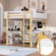 Lit mezzanine en bois avec armoire de rangement intégrée et cubes, bureau pliable-589714446-589714443