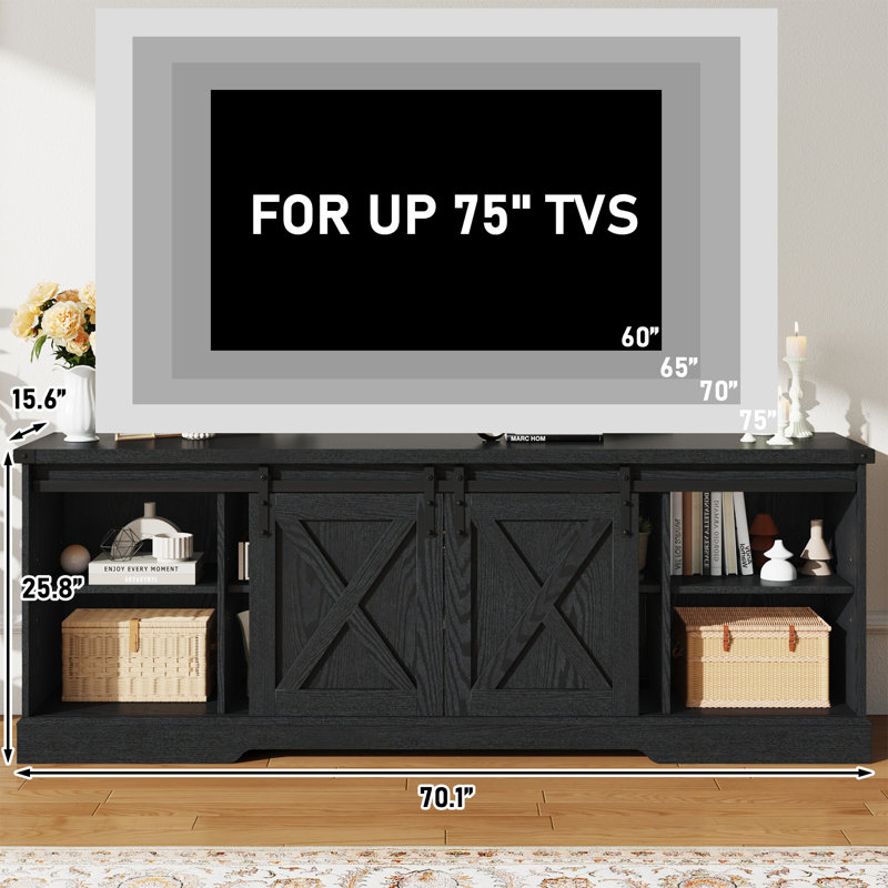 Ravindr TV Stand for TVs, 25.8" H x 70.1" W x 15.6" D, Black
